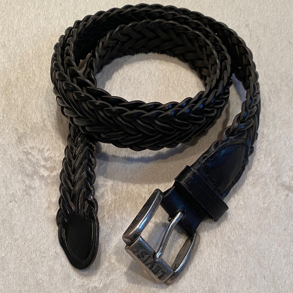 Levi’s men’s black braided leather silver buckle belt Sz L